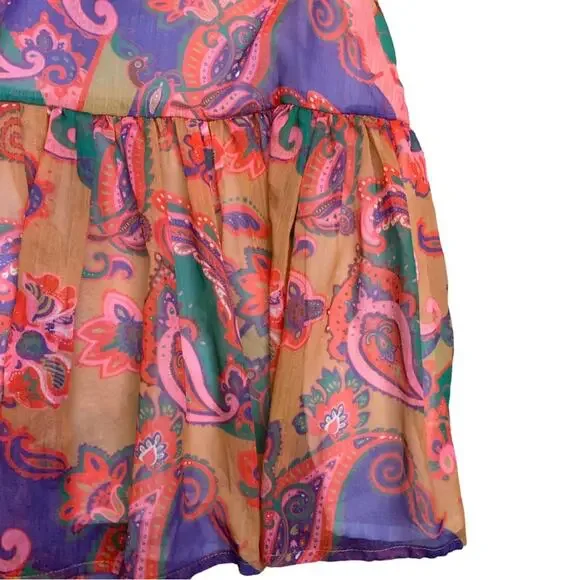 Colorful Pink Paisley Floral Print Long Sleeve Short Dress L’Atiste Small Mini - Picture 11 of 14